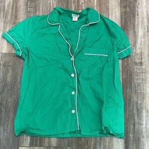 J. Crew Green Short Sleeve Button Down Pajama Shirt medium